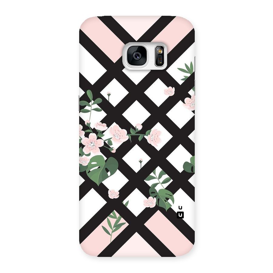 Check Floral Stripes Back Case for Galaxy S7 Edge
