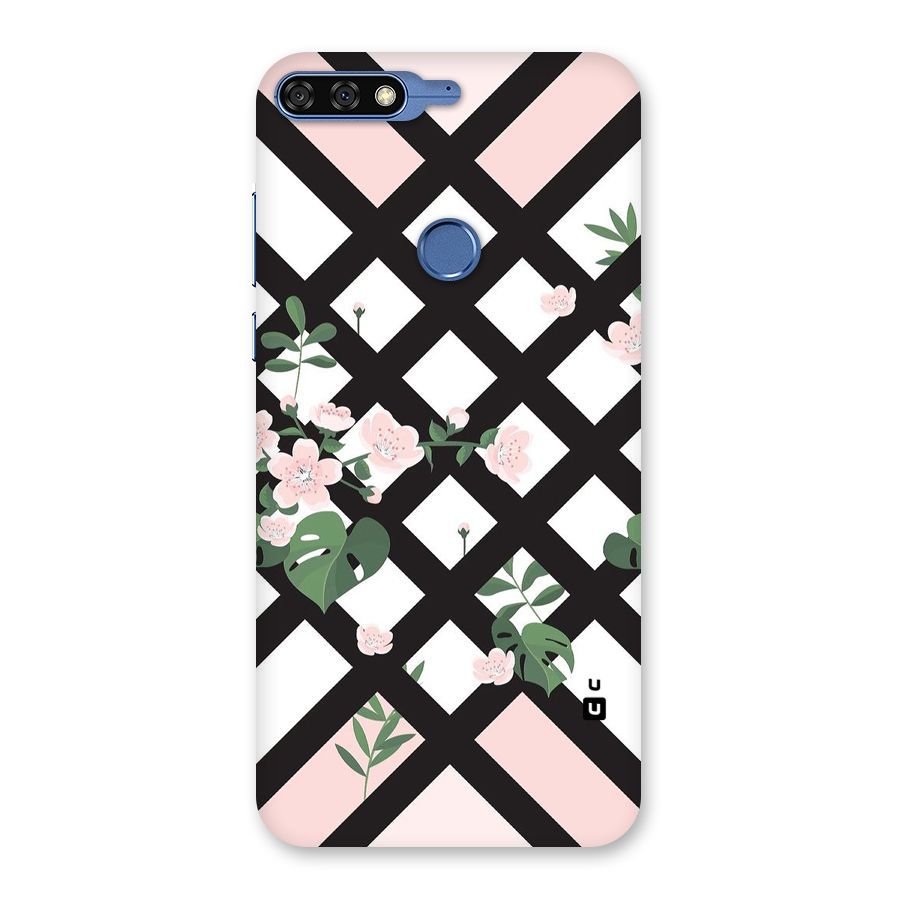 Check Floral Stripes Back Case for Honor 7C