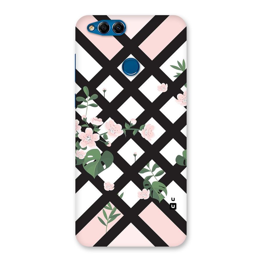 Check Floral Stripes Back Case for Honor 7X