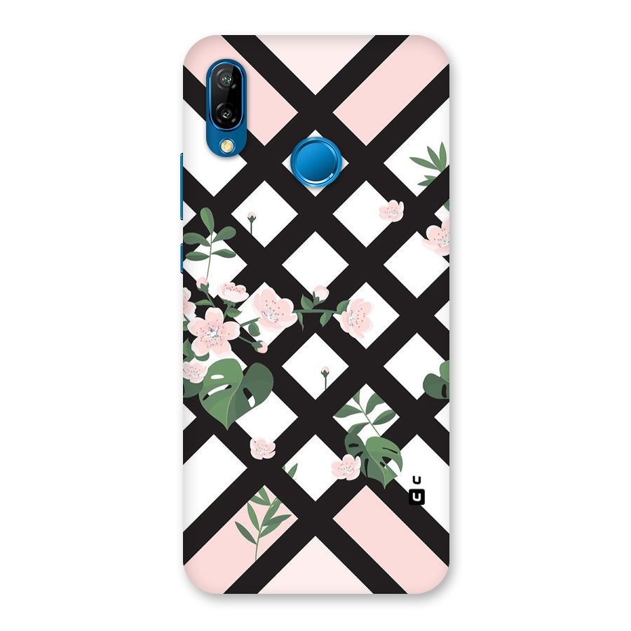 Check Floral Stripes Back Case for Huawei P20 Lite