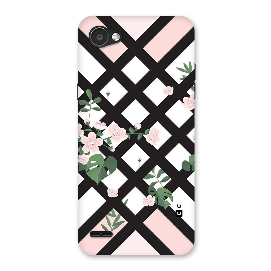 Check Floral Stripes Back Case for LG Q6