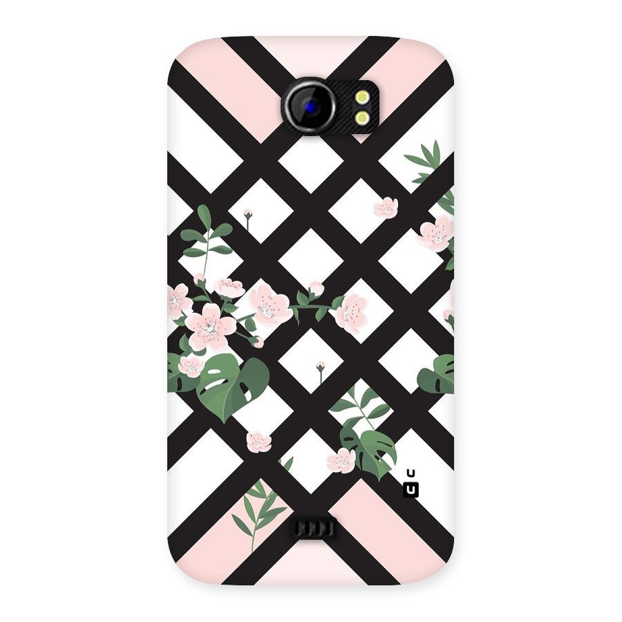 Check Floral Stripes Back Case for Micromax Canvas 2 A110