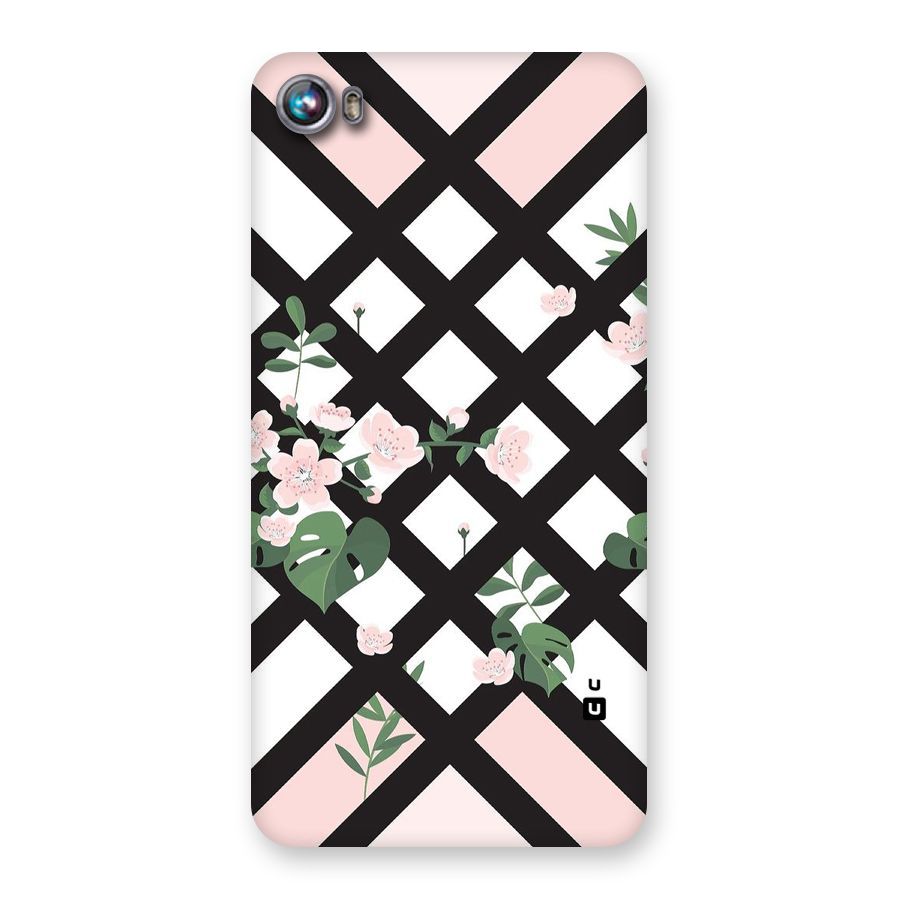 Check Floral Stripes Back Case for Micromax Canvas Fire 4 A107