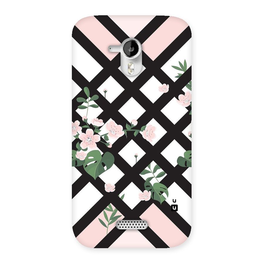 Check Floral Stripes Back Case for Micromax Canvas HD A116