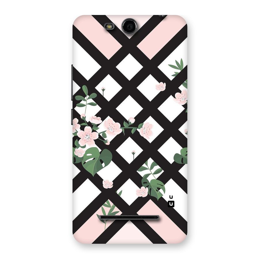 Check Floral Stripes Back Case for Micromax Canvas Juice 3 Q392