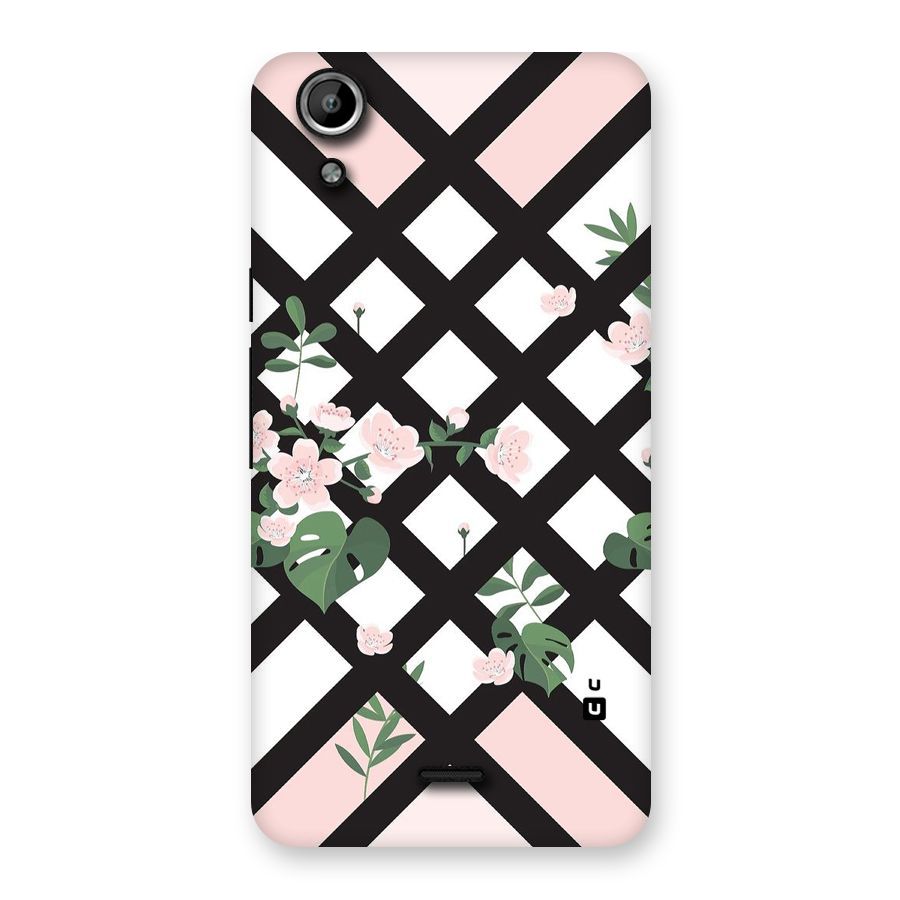 Check Floral Stripes Back Case for Micromax Canvas Selfie Lens Q345