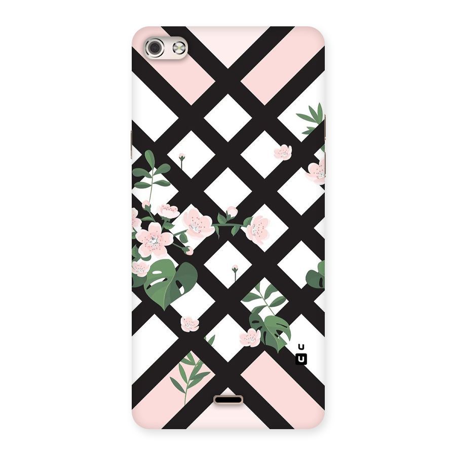 Check Floral Stripes Back Case for Micromax Canvas Silver 5