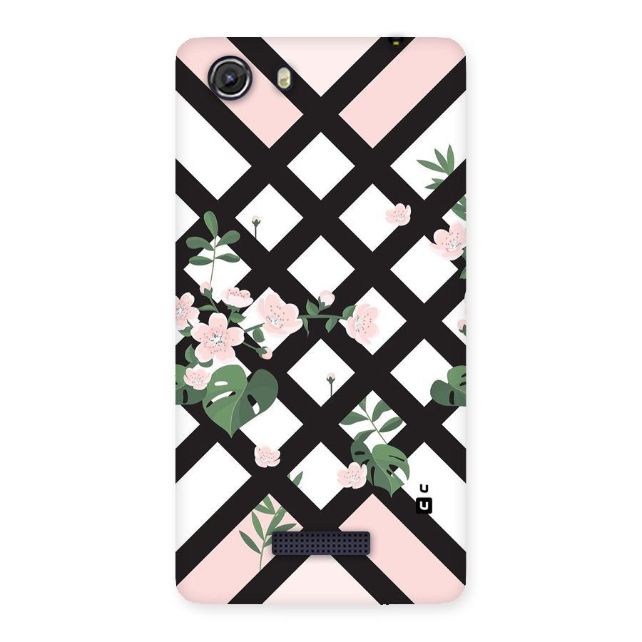 Check Floral Stripes Back Case for Micromax Unite 3