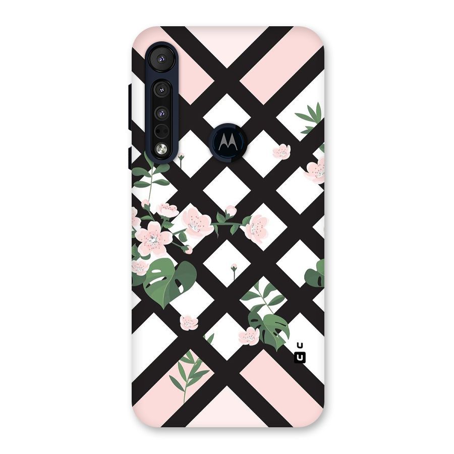 Check Floral Stripes Back Case for Motorola One Macro