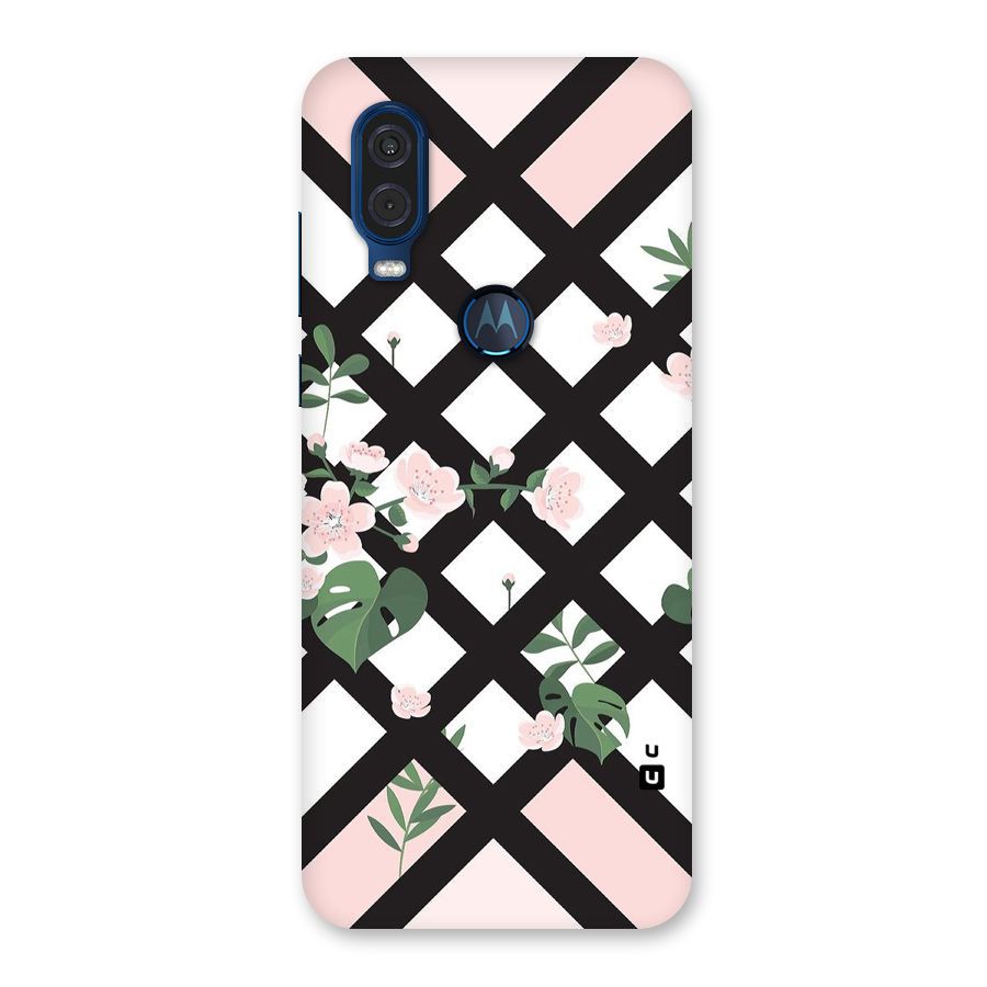 Check Floral Stripes Back Case for Motorola One Vision