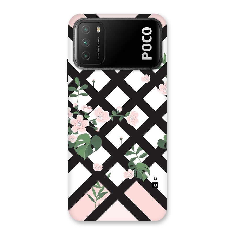 Check Floral Stripes Back Case for Poco M3