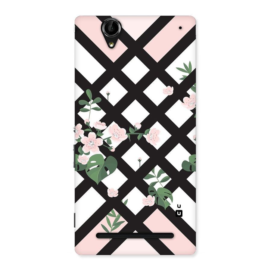 Check Floral Stripes Back Case for Sony Xperia T2