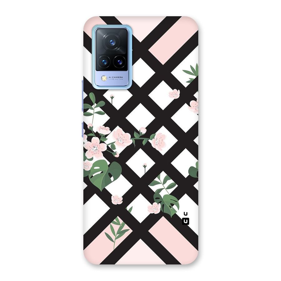 Check Floral Stripes Back Case for Vivo V21 5G