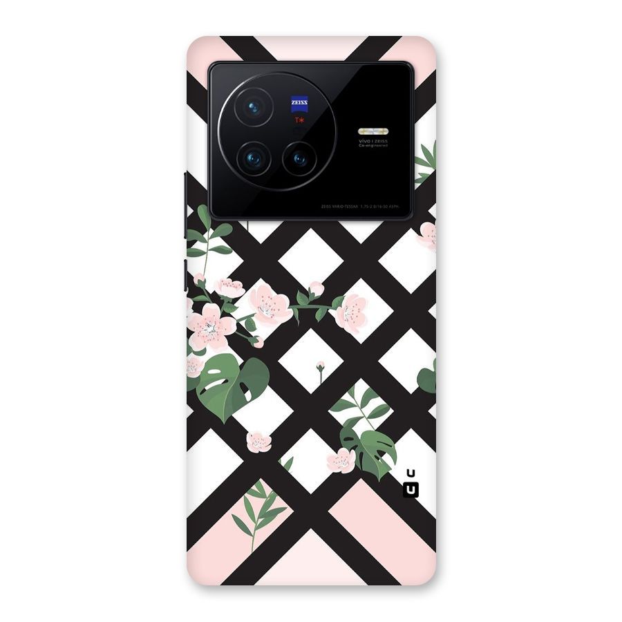 Check Floral Stripes Back Case for Vivo X80