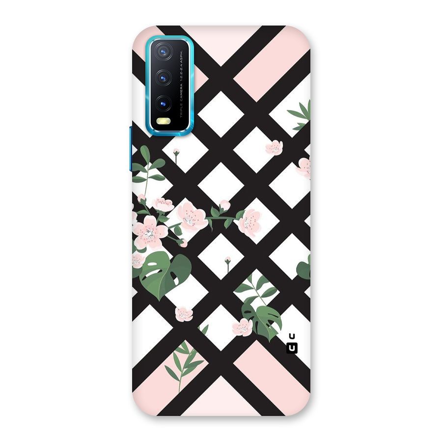 Check Floral Stripes Back Case for Vivo Y20