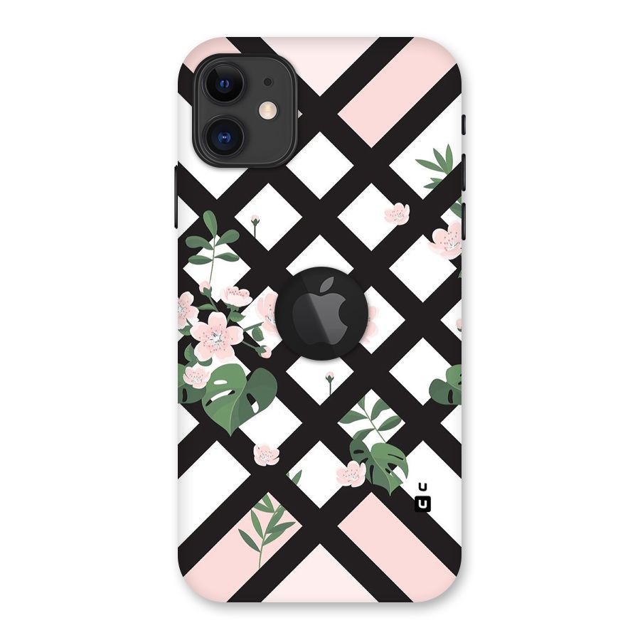 Check Floral Stripes Back Case for iPhone 11 Logo Cut