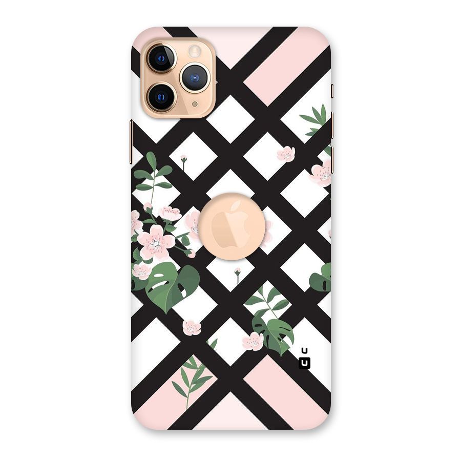 Check Floral Stripes Back Case for iPhone 11 Pro Max Logo Cut