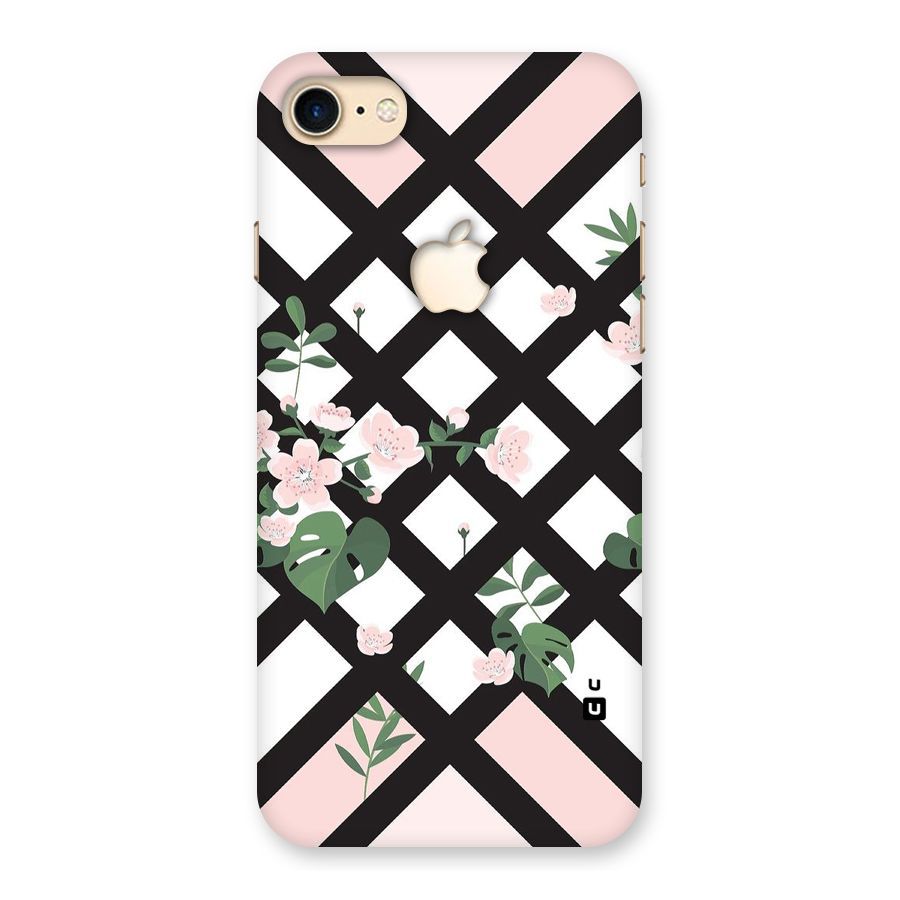 Check Floral Stripes Back Case for iPhone 7 Apple Cut