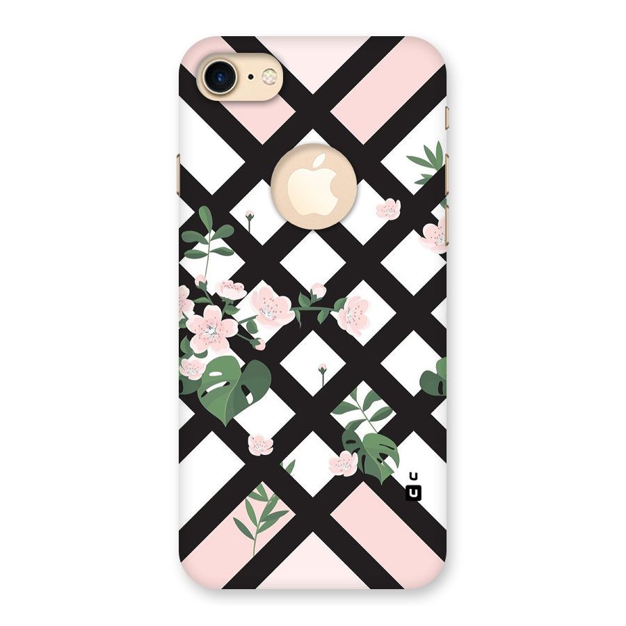 Check Floral Stripes Back Case for iPhone 7 Logo Cut