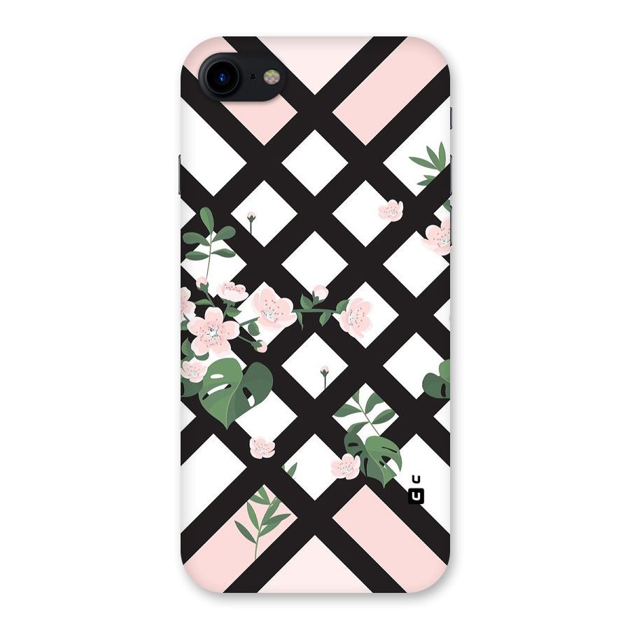 Check Floral Stripes Back Case for iPhone SE 2020