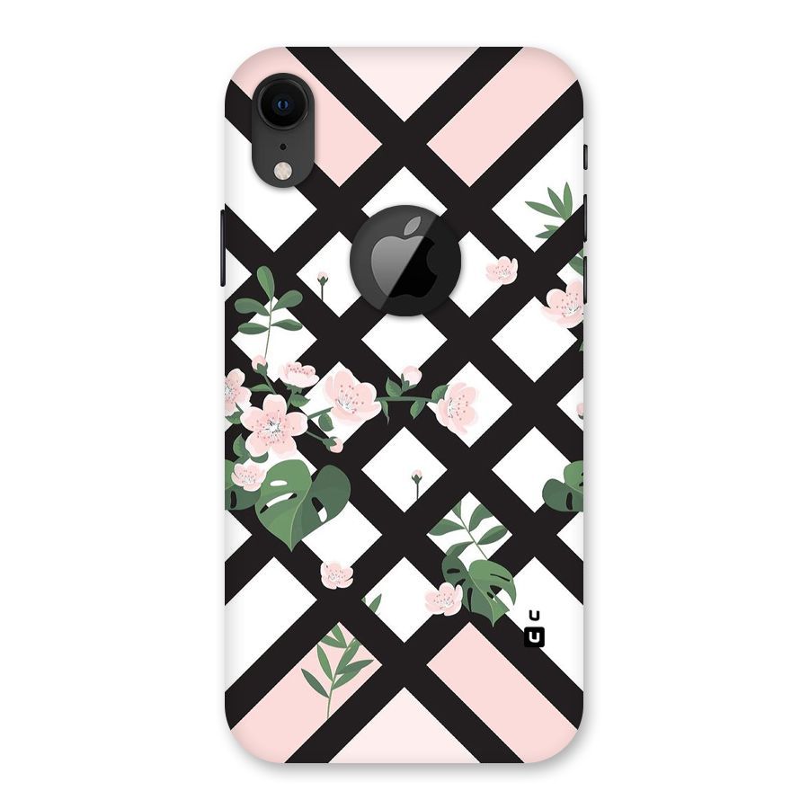 Check Floral Stripes Back Case for iPhone XR Logo Cut