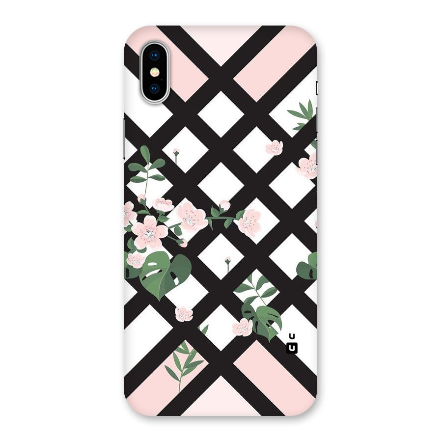 Check Floral Stripes Back Case for iPhone XS