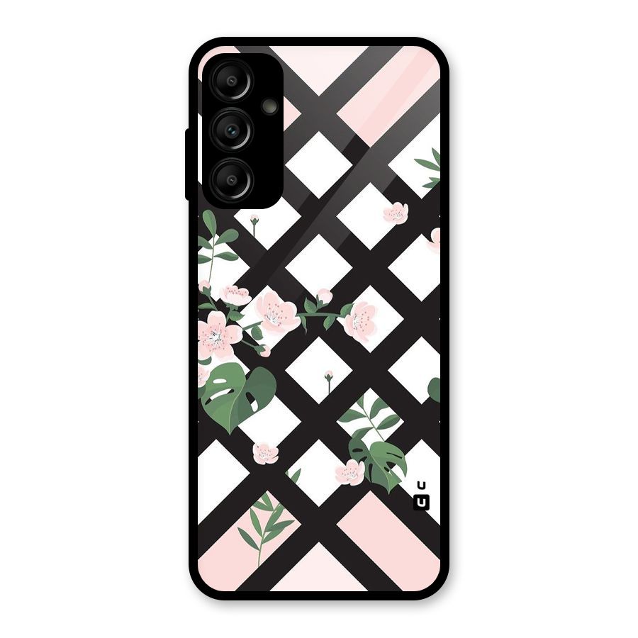 Check Floral Stripes Glass Back Case for Galaxy A14 5G