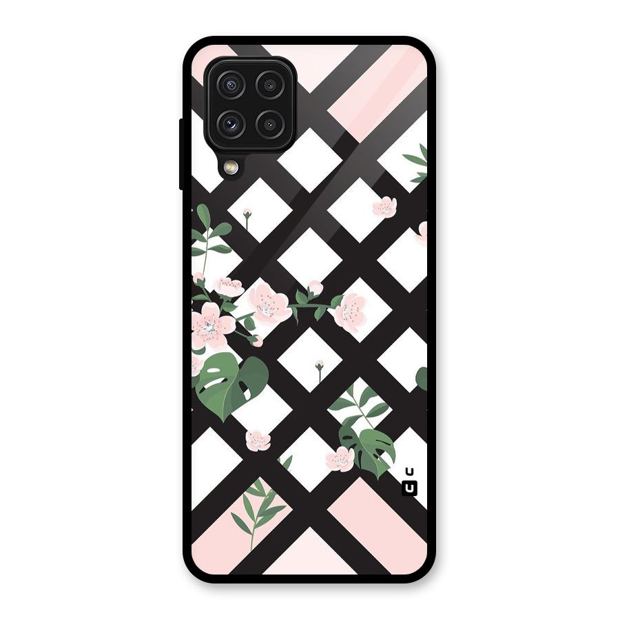 Check Floral Stripes Glass Back Case for Galaxy A22 4G