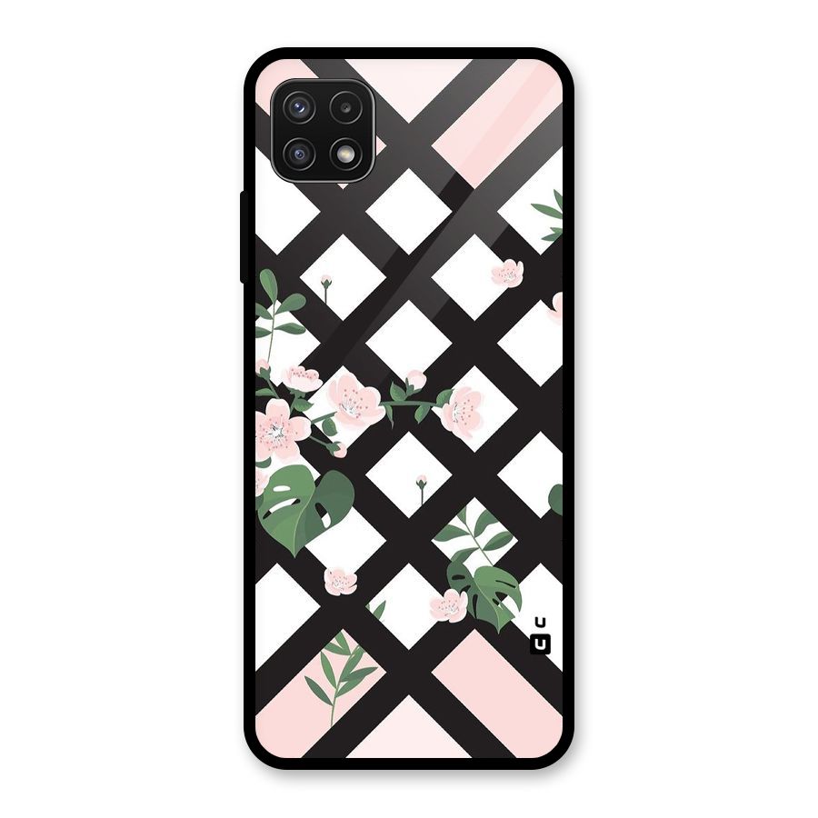 Check Floral Stripes Glass Back Case for Galaxy A22 5G