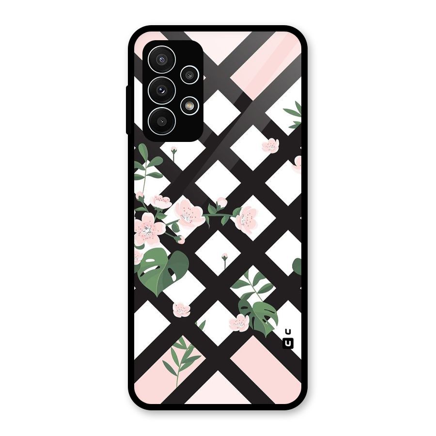 Check Floral Stripes Glass Back Case for Galaxy A23