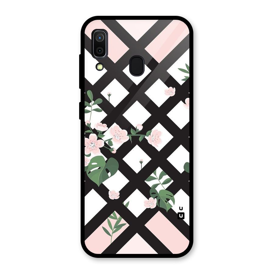 Check Floral Stripes Glass Back Case for Galaxy A30