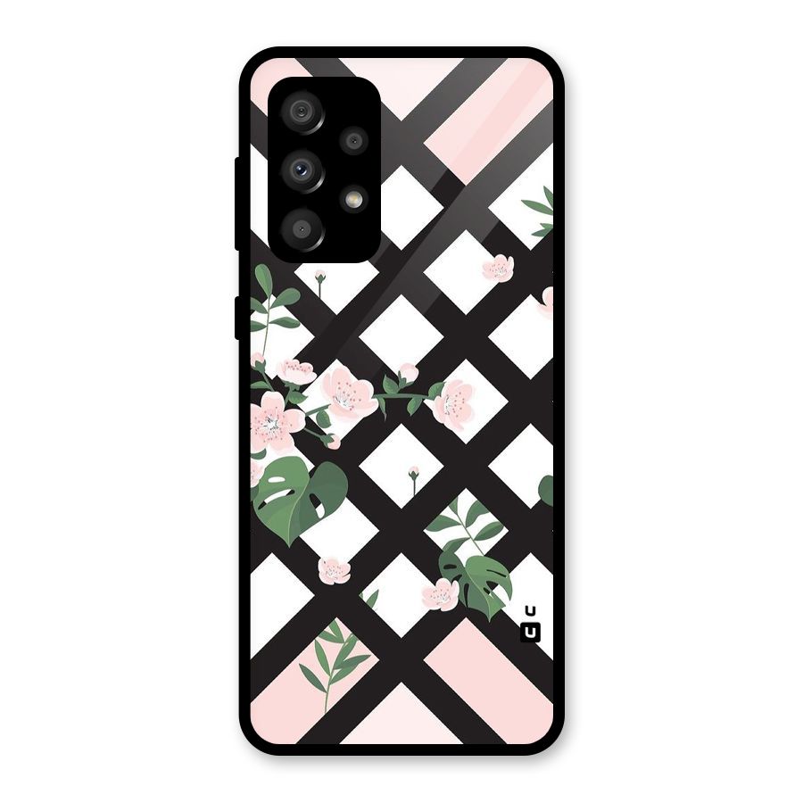 Check Floral Stripes Glass Back Case for Galaxy A32