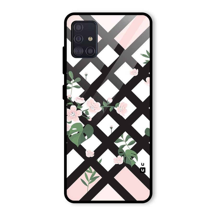 Check Floral Stripes Glass Back Case for Galaxy A51
