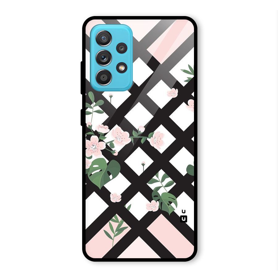 Check Floral Stripes Glass Back Case for Galaxy A52