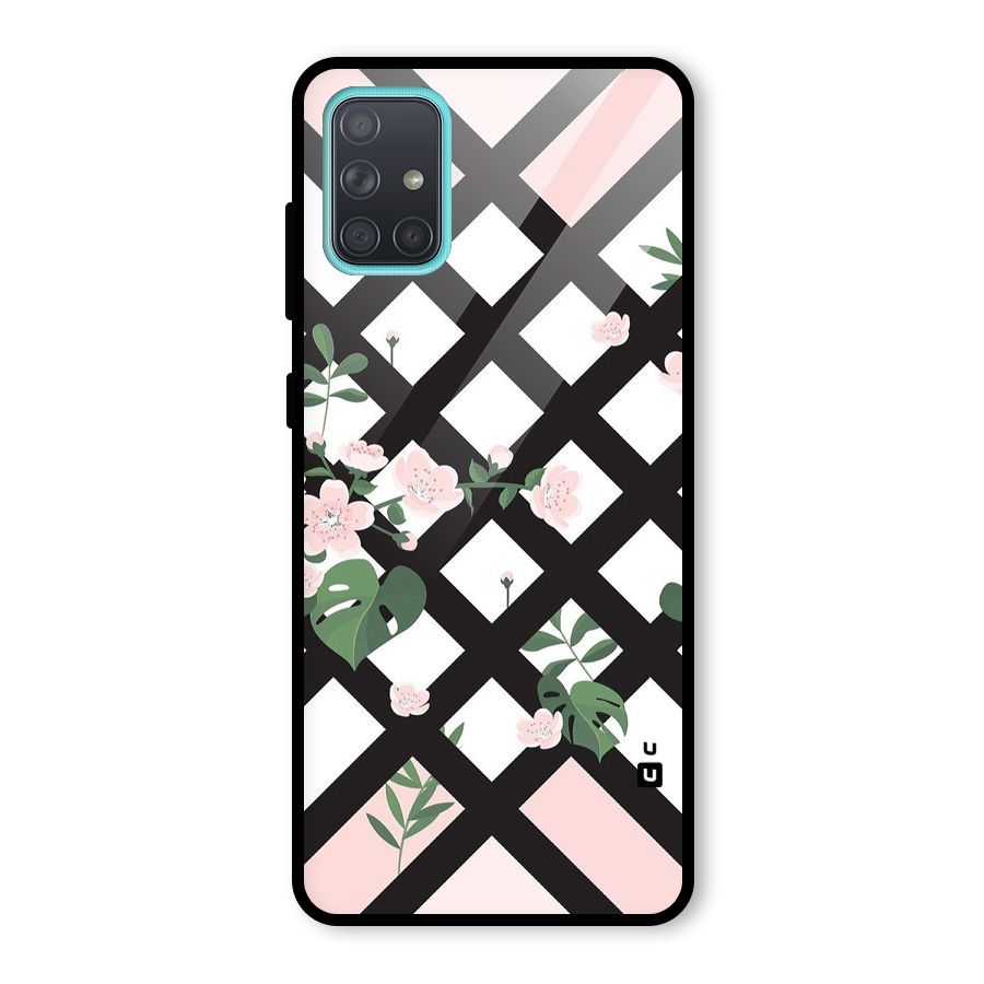 Check Floral Stripes Glass Back Case for Galaxy A71