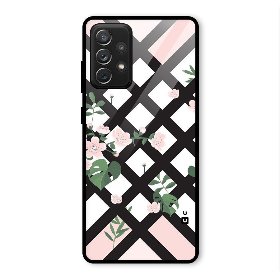 Check Floral Stripes Glass Back Case for Galaxy A72