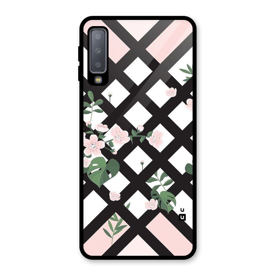 Check Floral Stripes Glass Back Case for Galaxy A7 (2018)