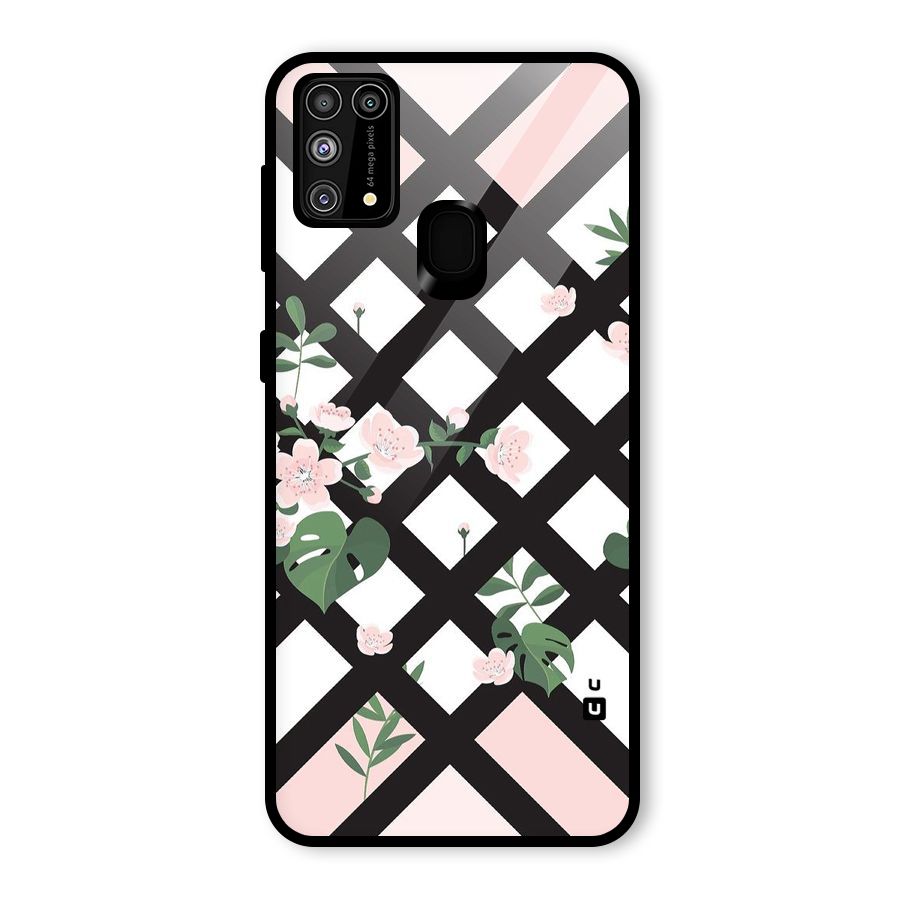 Check Floral Stripes Glass Back Case for Galaxy F41
