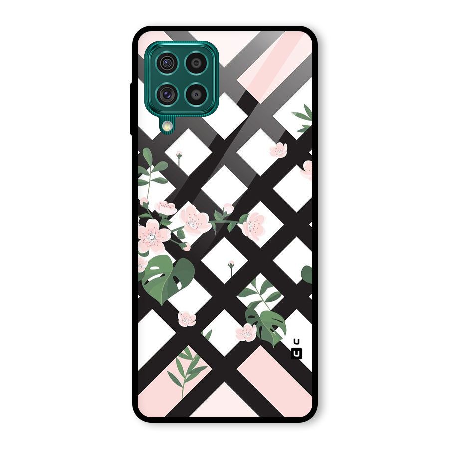 Check Floral Stripes Glass Back Case for Galaxy F62