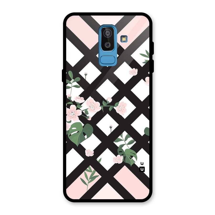 Check Floral Stripes Glass Back Case for Galaxy J8