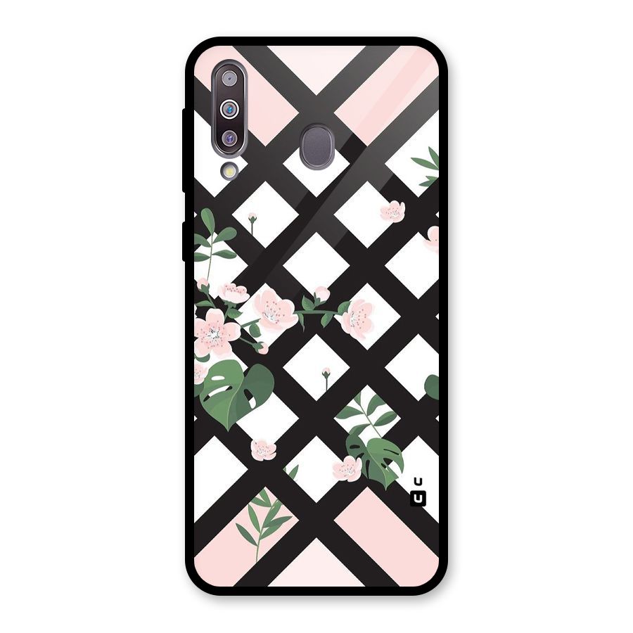 Check Floral Stripes Glass Back Case for Galaxy M30