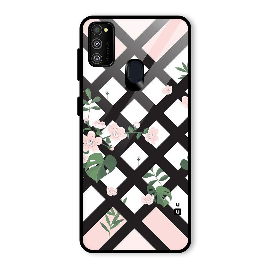 Check Floral Stripes Glass Back Case for Galaxy M30s