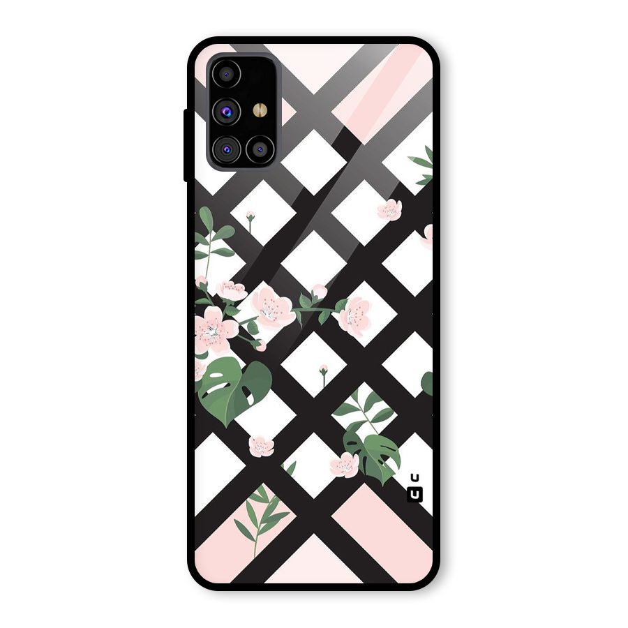 Check Floral Stripes Glass Back Case for Galaxy M31s