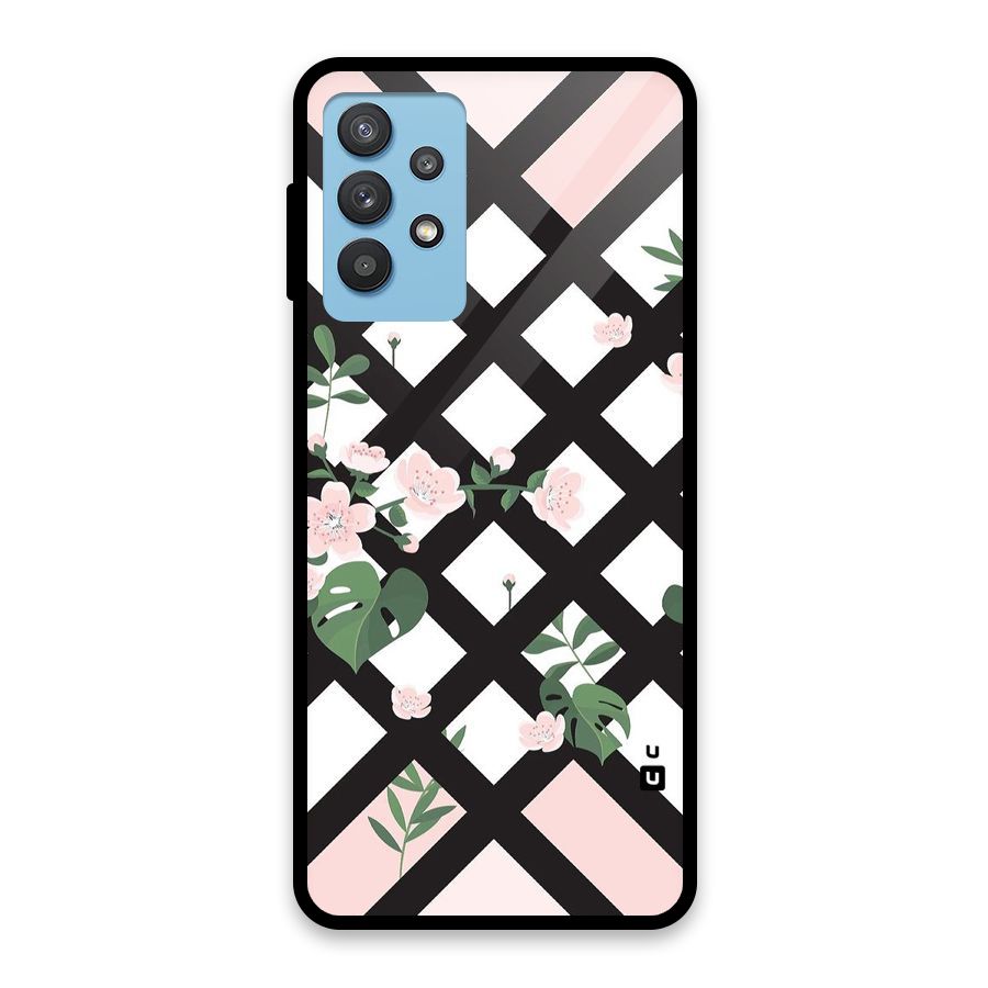 Check Floral Stripes Glass Back Case for Galaxy M32 5G