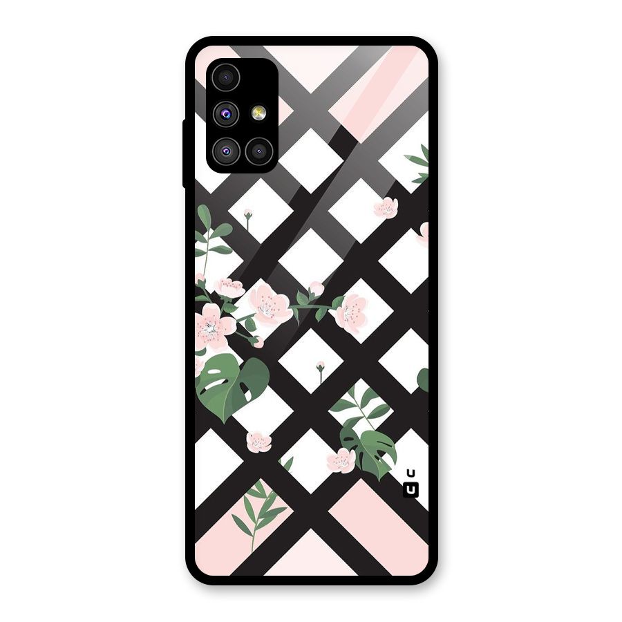Check Floral Stripes Glass Back Case for Galaxy M51