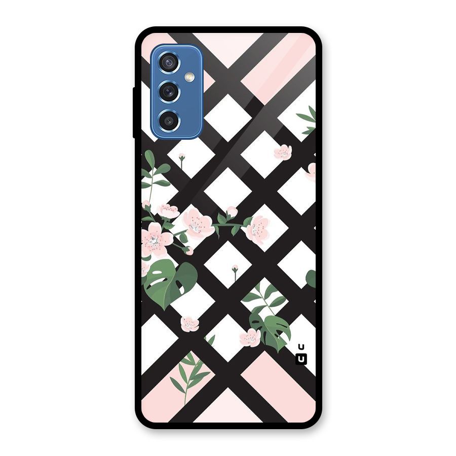Check Floral Stripes Glass Back Case for Galaxy M52 5G
