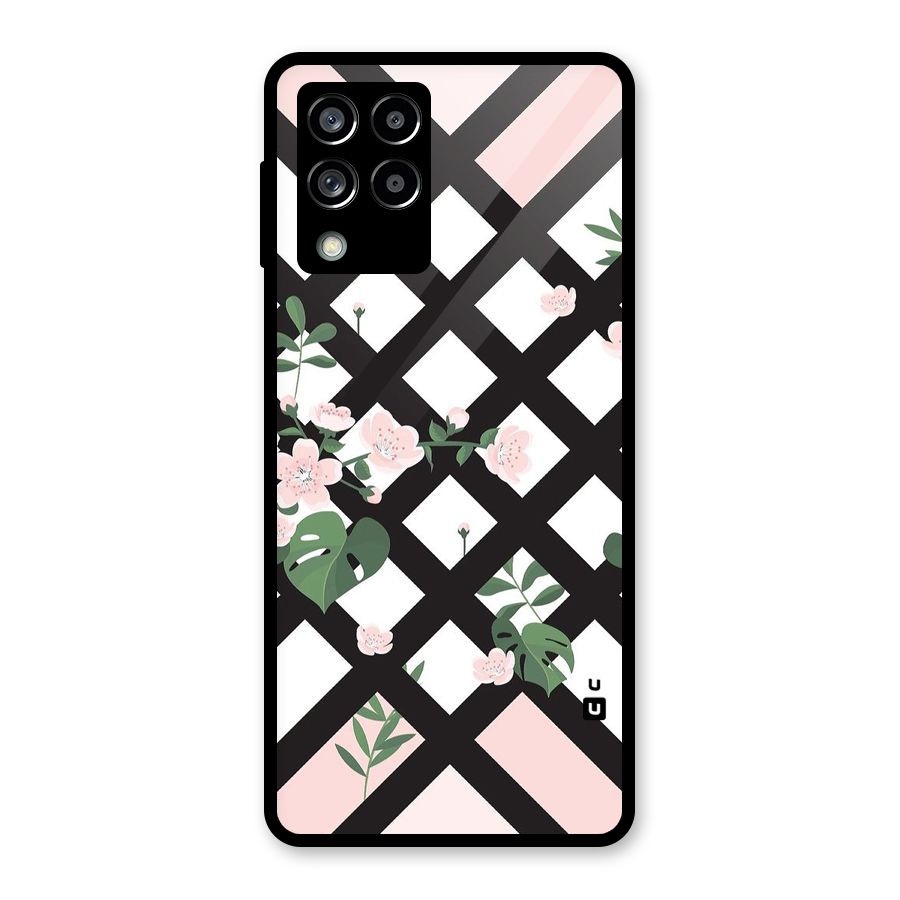 Check Floral Stripes Glass Back Case for Galaxy M53 5G