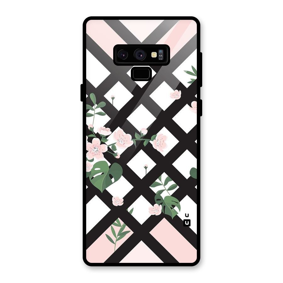 Check Floral Stripes Glass Back Case for Galaxy Note 9