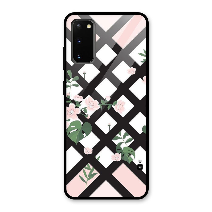 Check Floral Stripes Glass Back Case for Galaxy S20