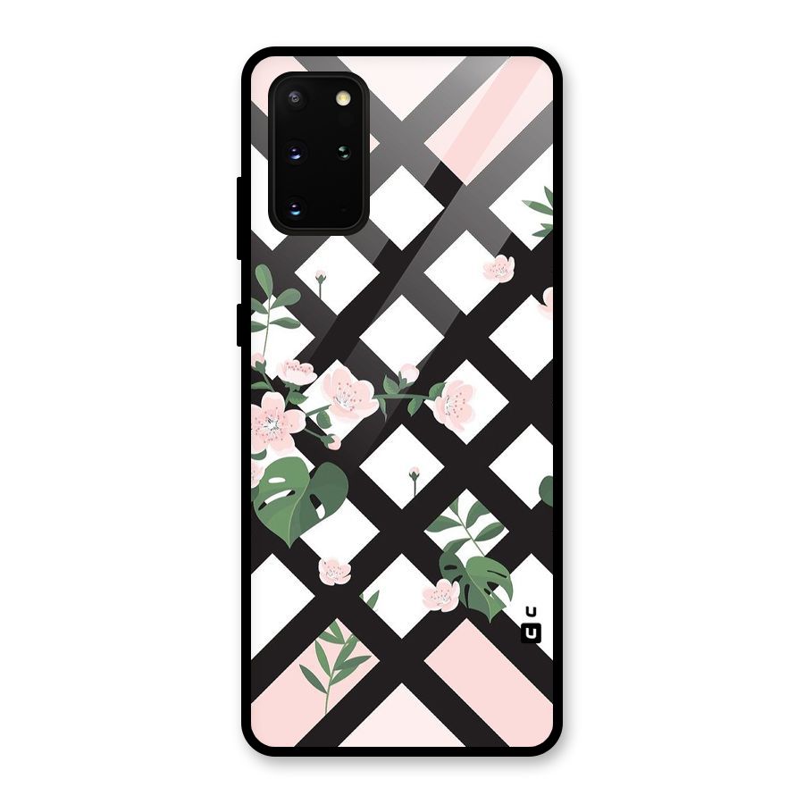Check Floral Stripes Glass Back Case for Galaxy S20 Plus